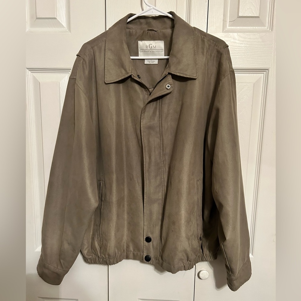 RGM Chairman's Mens Windbreaker Jacket Size L Taupe Zip Front Hand Pockets